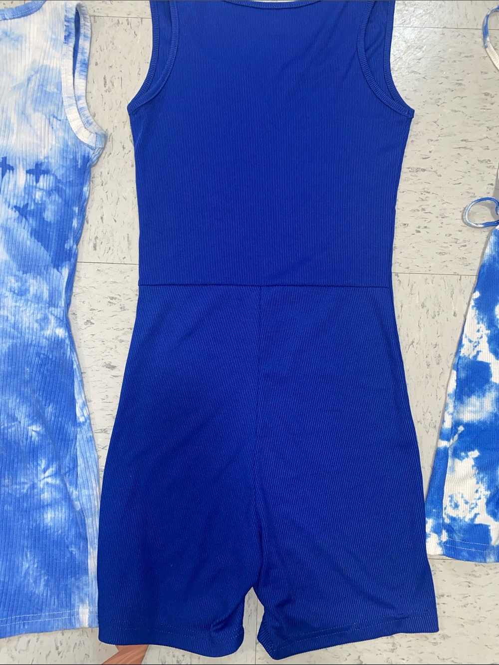 SHEIN women Royal & Tie-Dye Blue short Romper Set ribbed Xsmall xs bundle - Picture 4 of 8